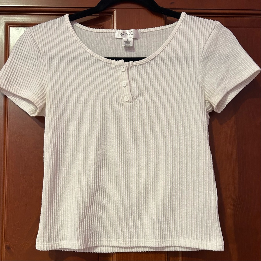 White Fawn Ribbed White Quarter Button T Shirt
